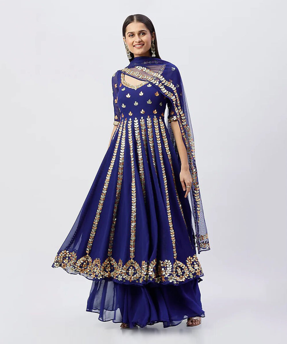 Blue Georgette Gota Patti & sequin Embroidered Anarkali Set