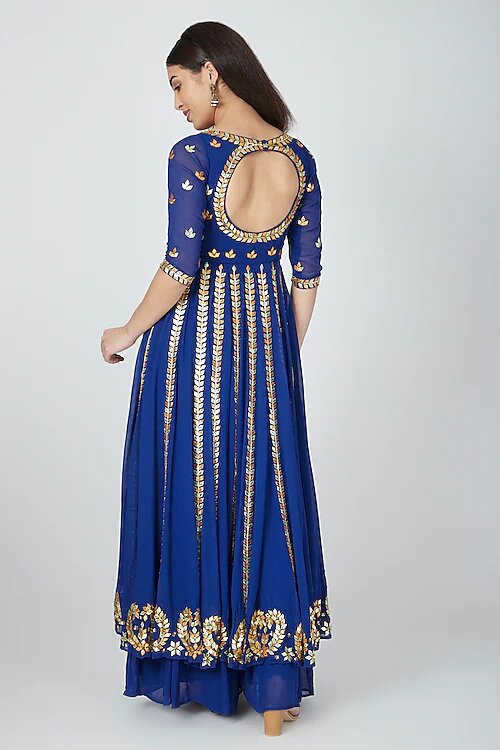 Blue Georgette Gota Patti & sequin Embroidered Anarkali Set