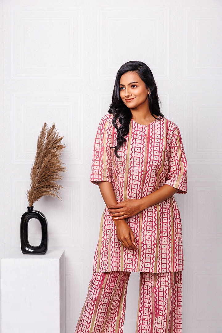 Pure Khadi Cotton Handwoven Peach Co-ord set