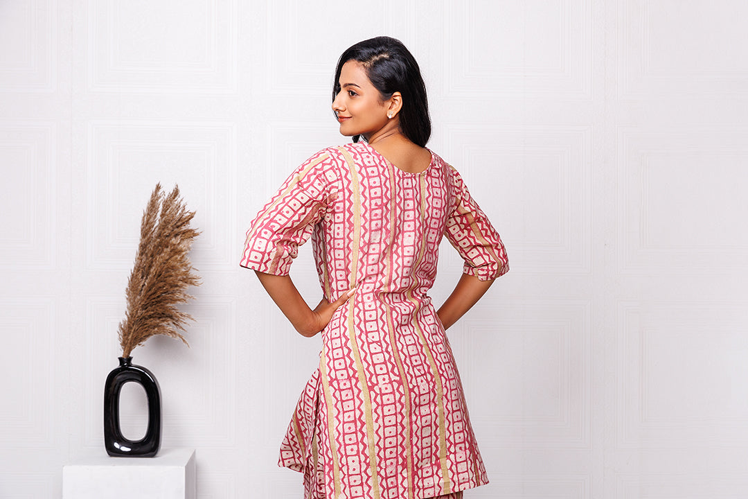 Pure Khadi Cotton Handwoven Peach Co-ord set