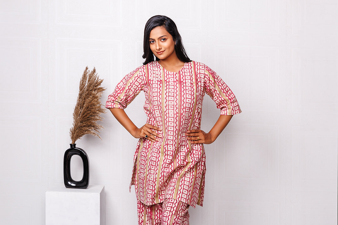 Pure Khadi Cotton Handwoven Peach Co-ord set