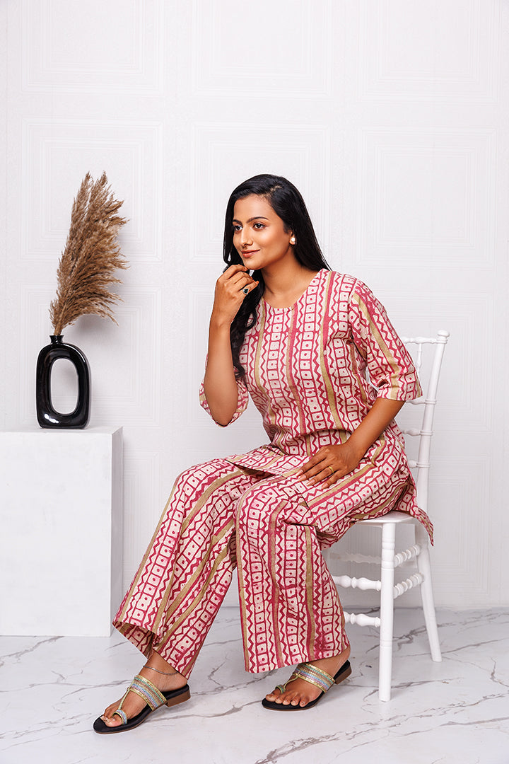 Pure Khadi Cotton Handwoven Peach Co-ord set