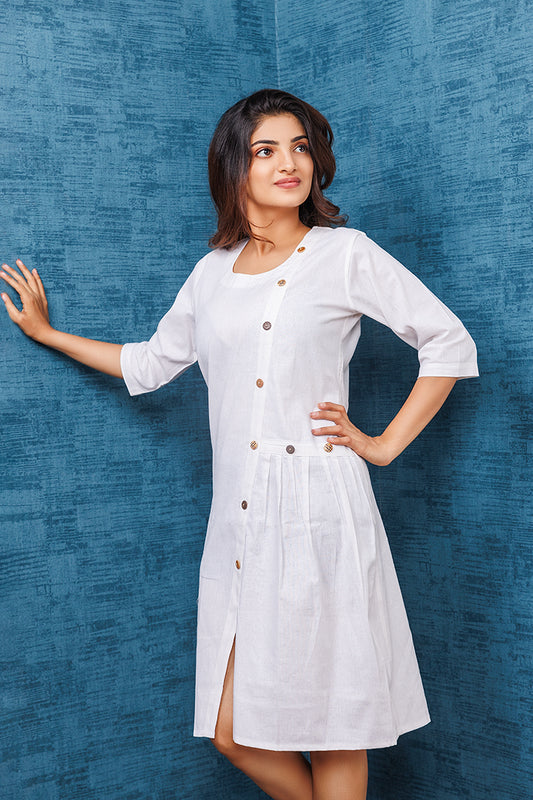 Pure Khadi Cotton Handwoven White Button Tunic