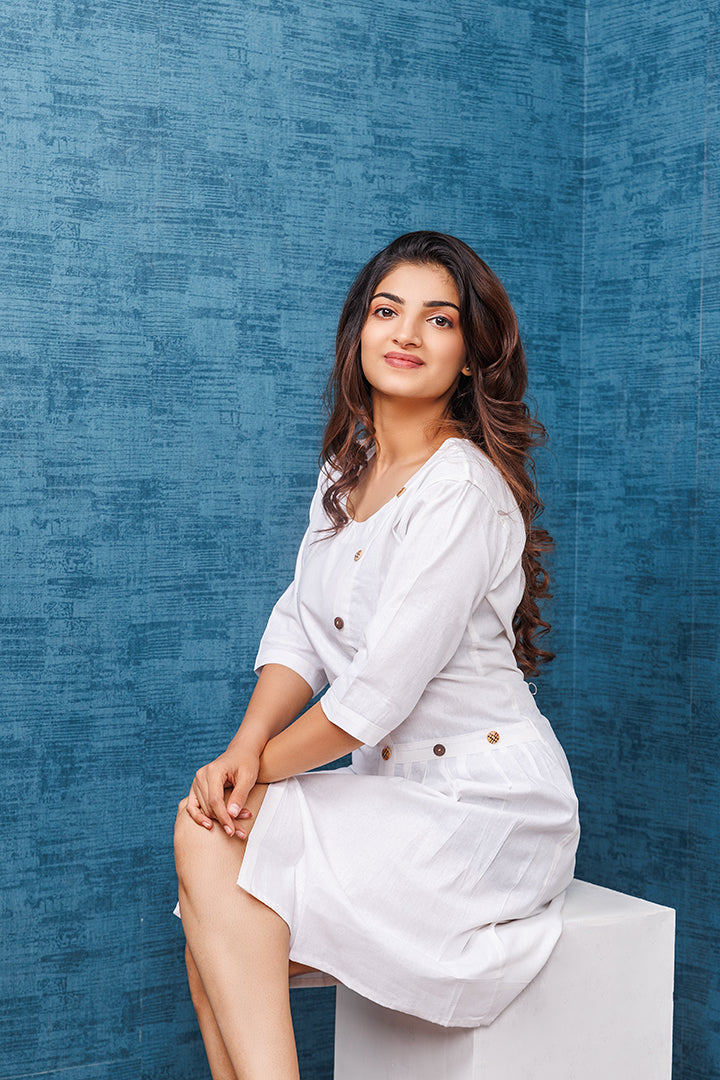 Pure Khadi Cotton Handwoven White Button Tunic