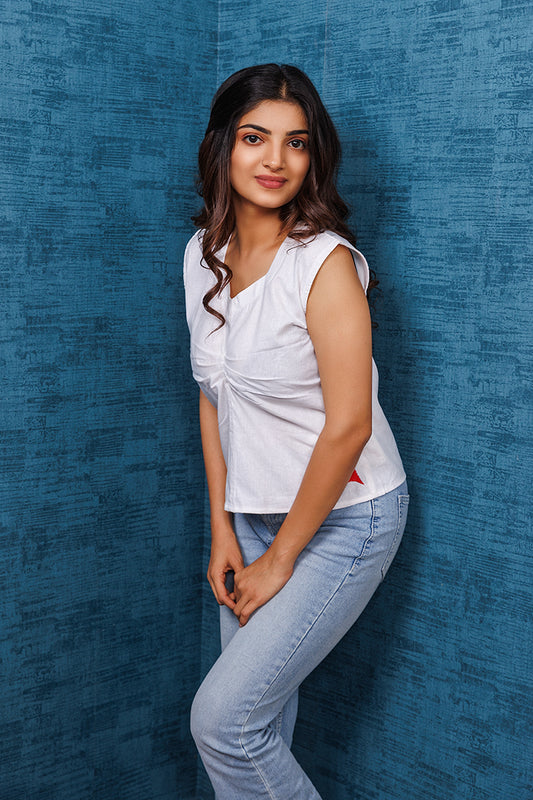 Pure Khadi Cotton Handwoven White Star Top