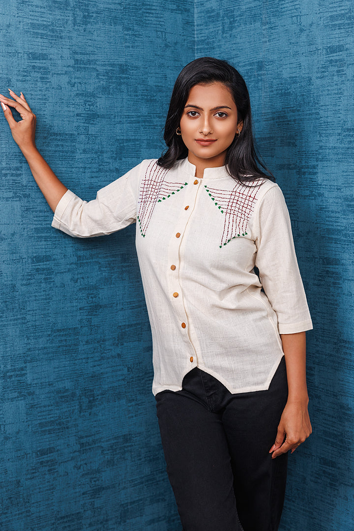 Pure Khadi Cotton Handwoven Off White Check Shirt