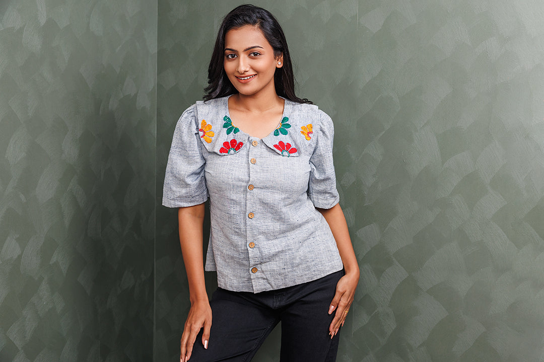 Pure Khadi Cotton Handwoven Grey Shirt