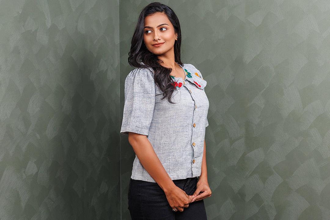 Pure Khadi Cotton Handwoven Grey Shirt