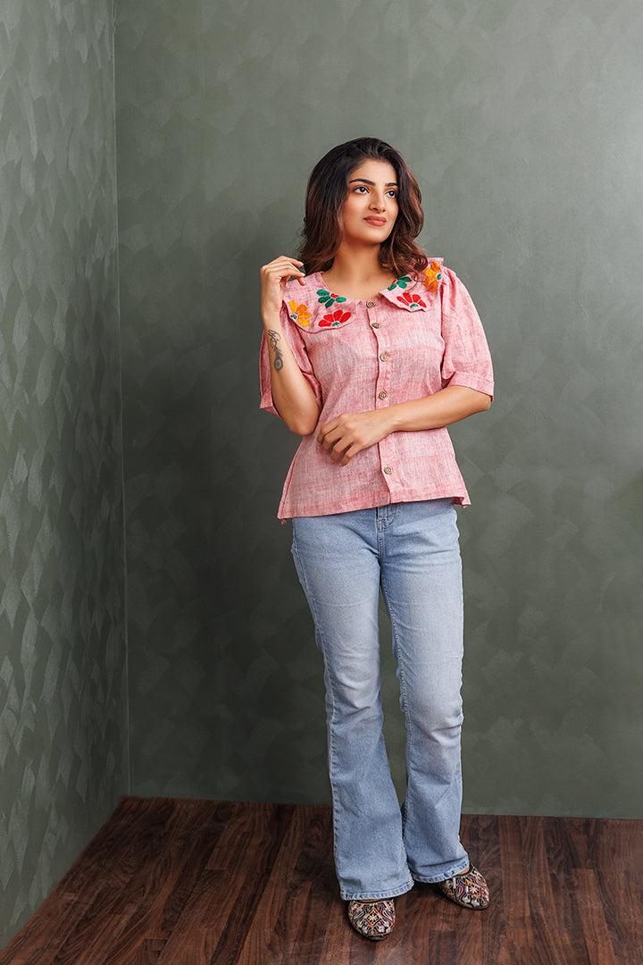 Pure Khadi Cotton Handwoven Peach Shirt