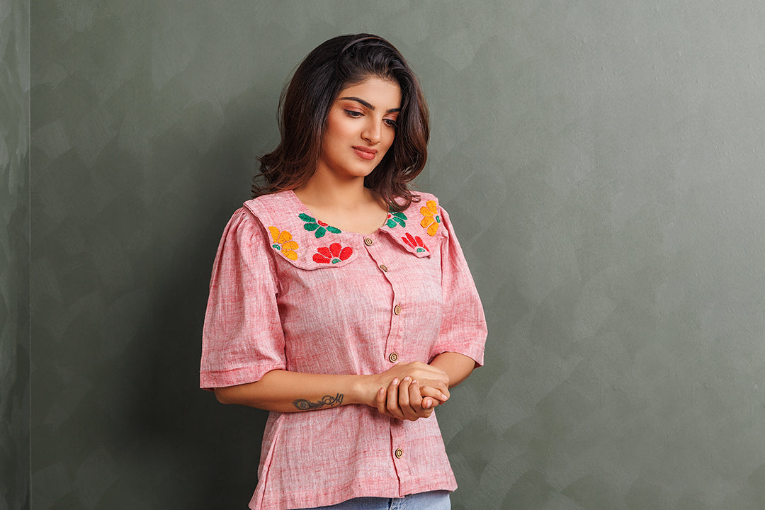 Pure Khadi Cotton Handwoven Peach Shirt