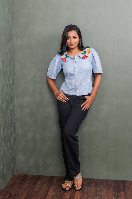 Pure Khadi Cotton Handwoven Blue Shirt