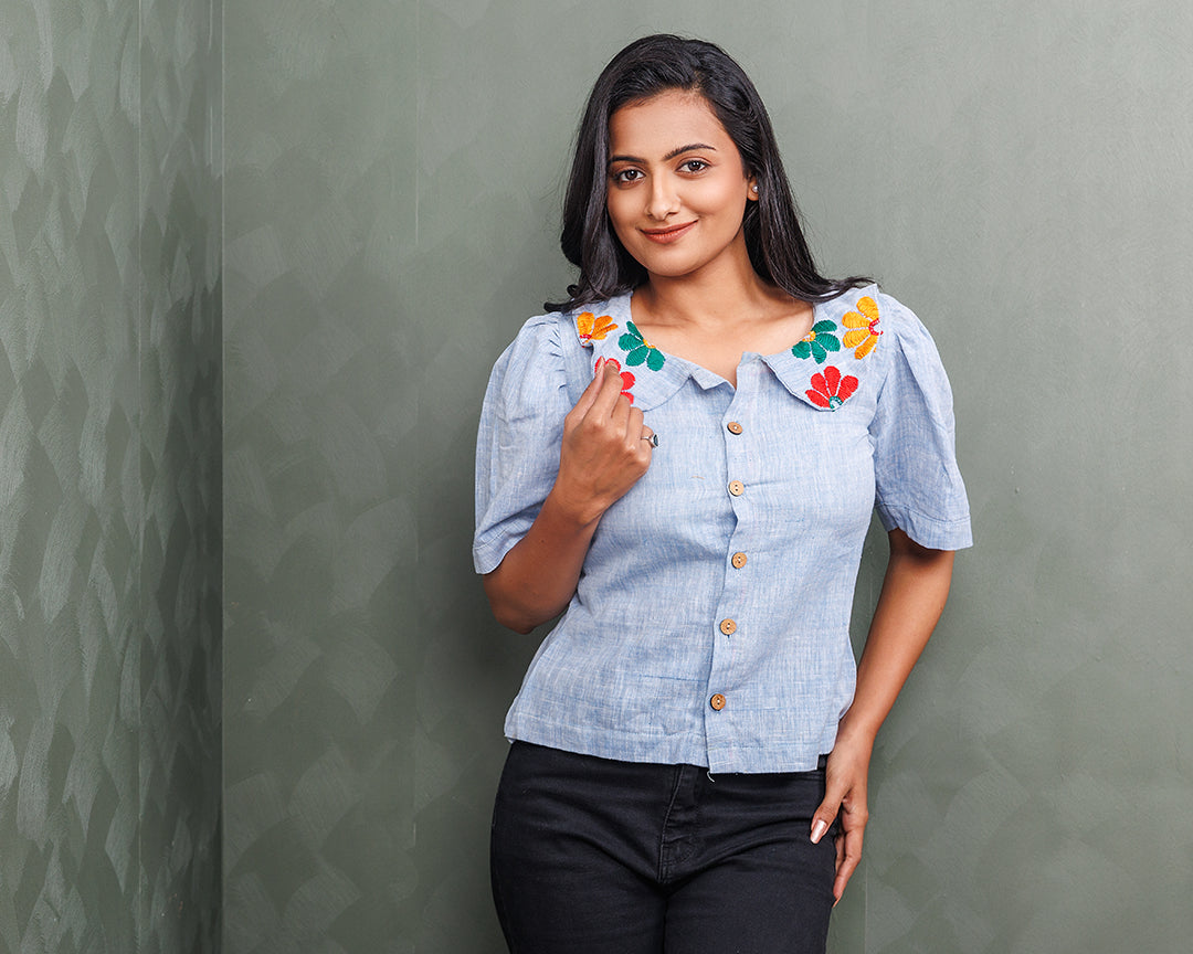 Pure Khadi Cotton Handwoven Blue Shirt