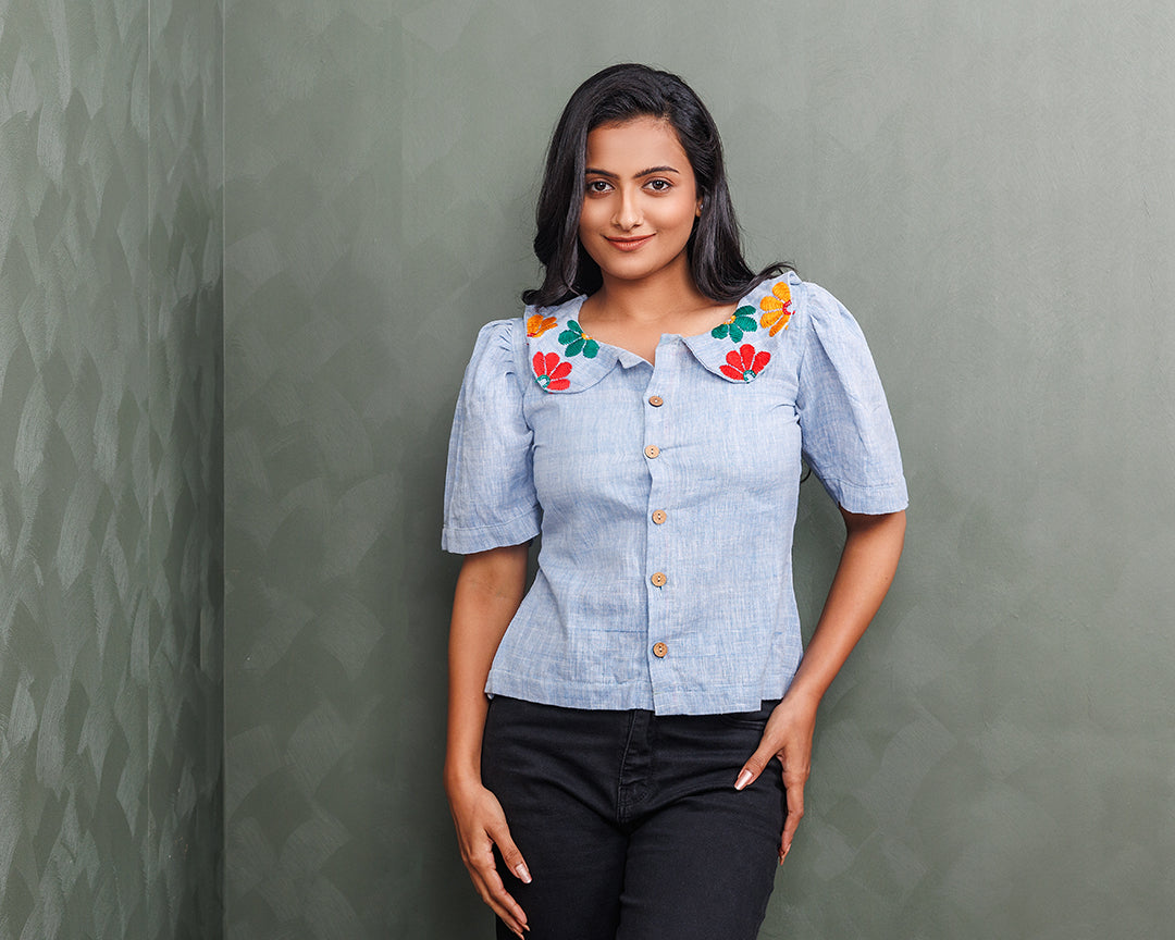 Pure Khadi Cotton Handwoven Blue Shirt