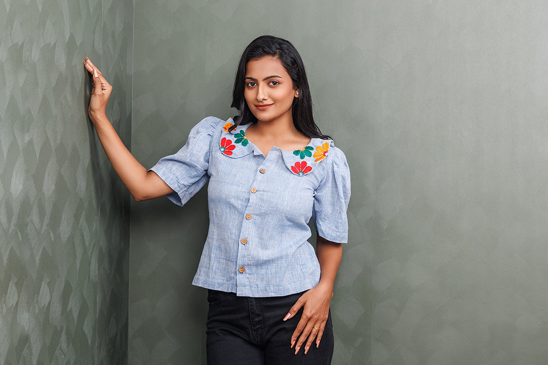 Pure Khadi Cotton Handwoven Blue Shirt