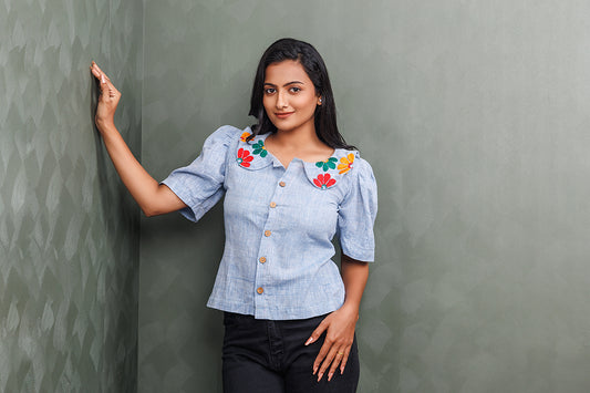 Pure Khadi Cotton Handwoven Blue Shirt