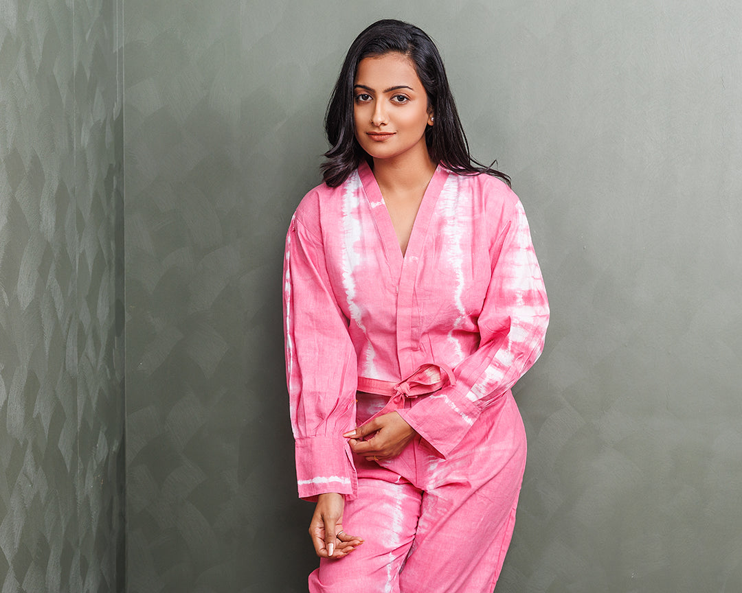 Pure Khadi Cotton Handwoven Pink co-ord set