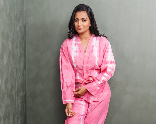 Pure Khadi Cotton Handwoven Pink co-ord set