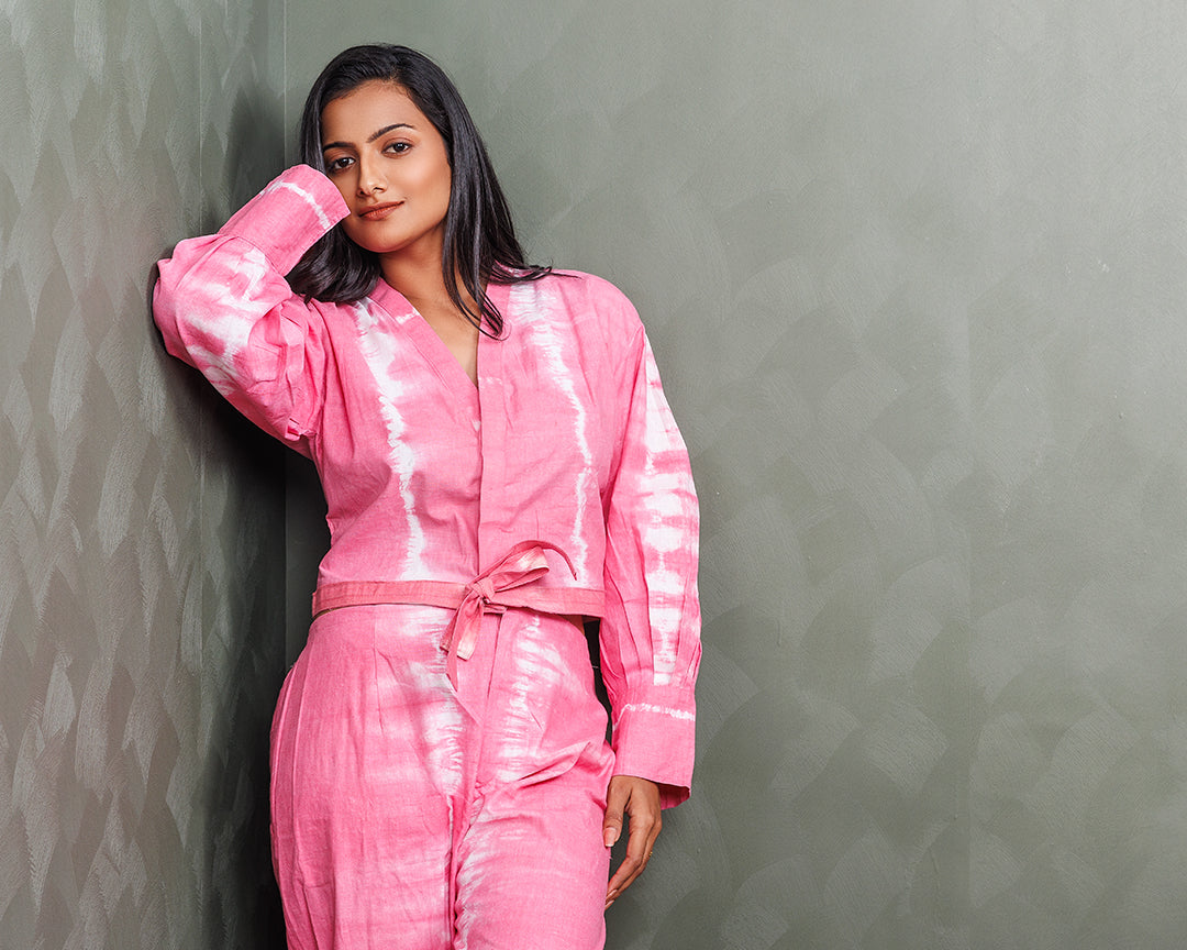 Pure Khadi Cotton Handwoven Pink co-ord set