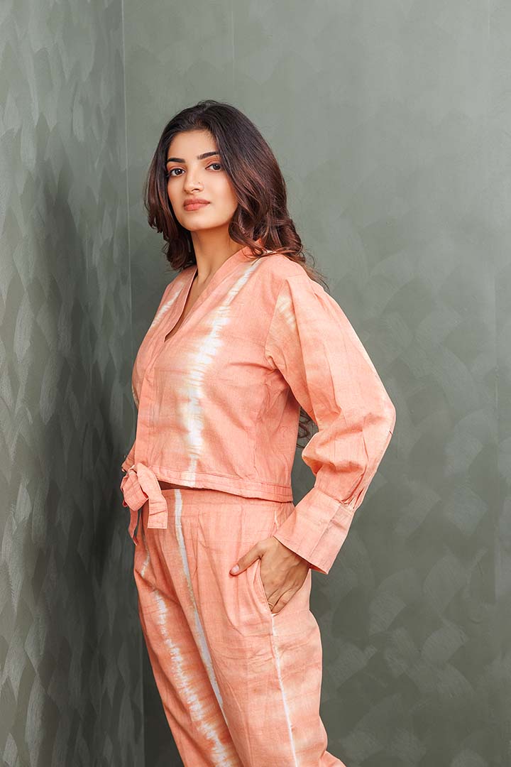 Pure Khadi Cotton Handwoven Orange Co-ord set