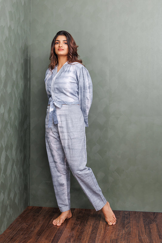 Pure Khadi Cotton Handwoven Grey Co-ord set