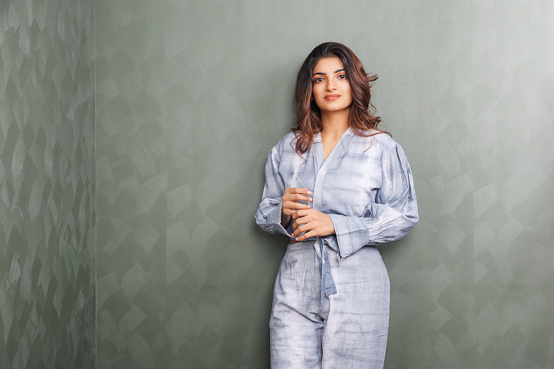 Pure Khadi Cotton Handwoven Grey Co-ord set