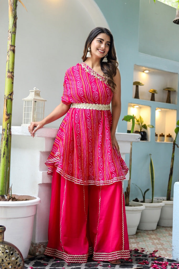 Meher Pink Georgette Bandhani Festive Palazzo set