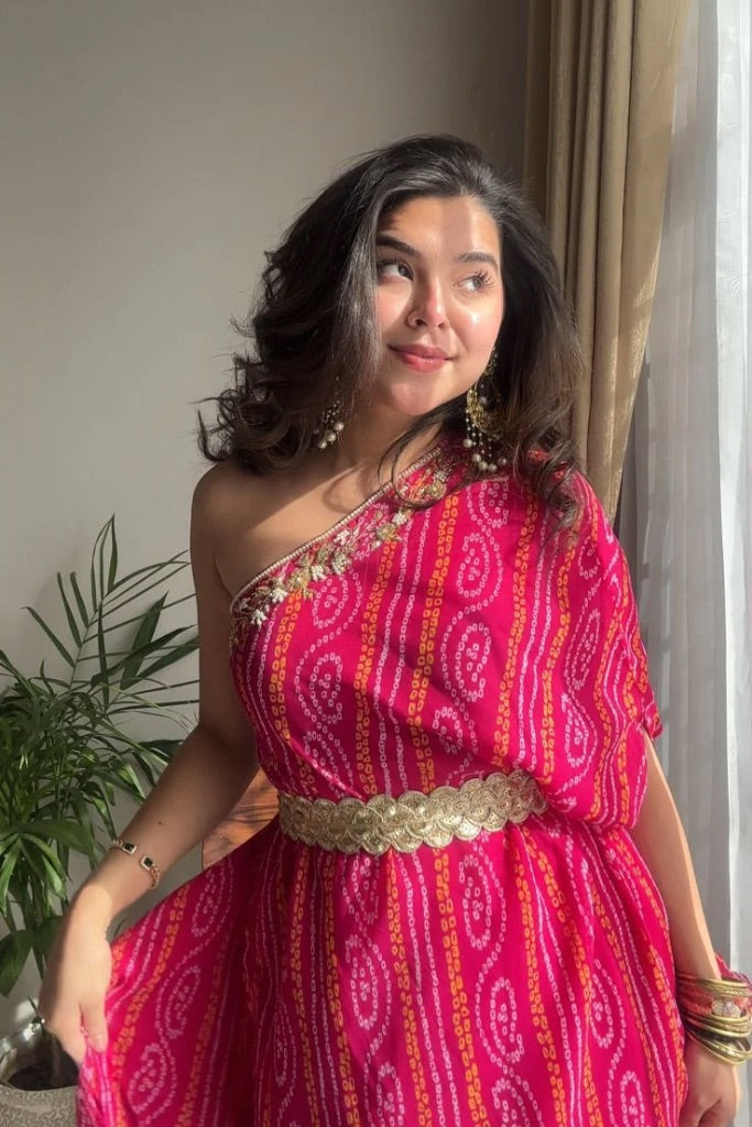 Meher Pink Georgette Bandhani Festive Palazzo set