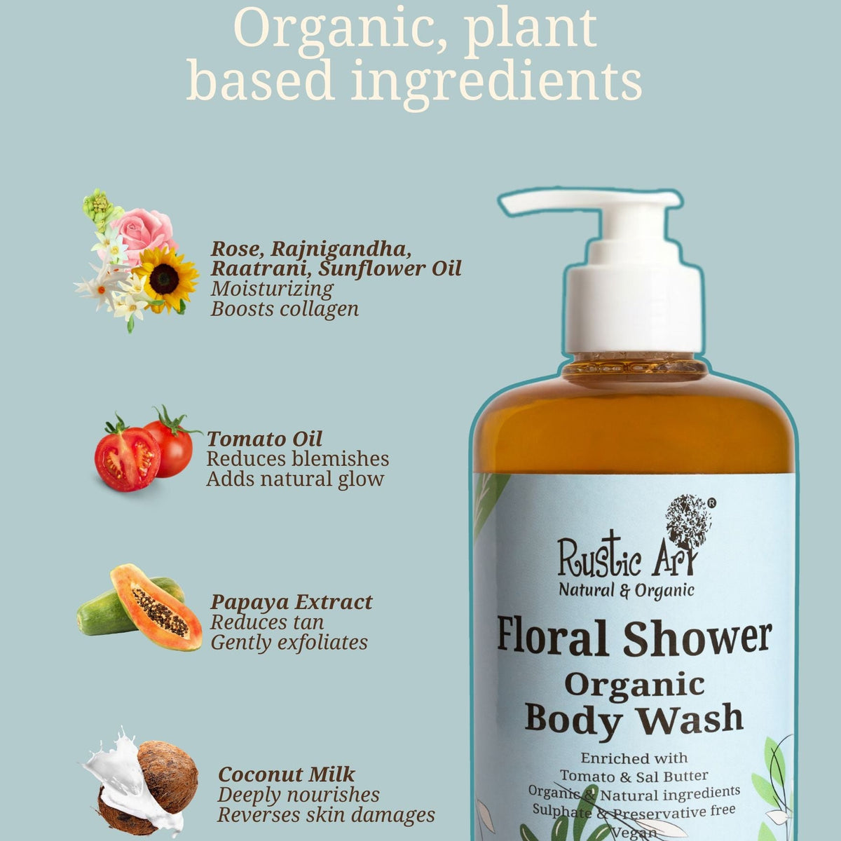 Floral Shower Body Wash (300ml), Rustic Art
