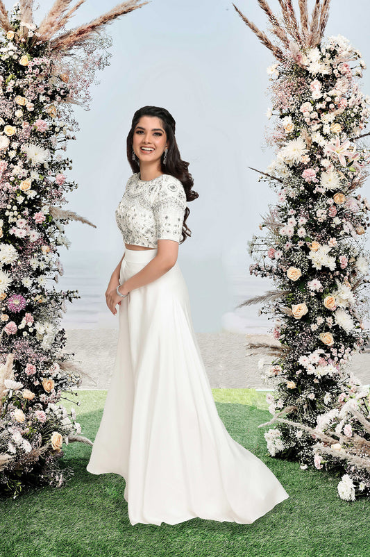 Daffodil Crop Top Designer Palazzo- White