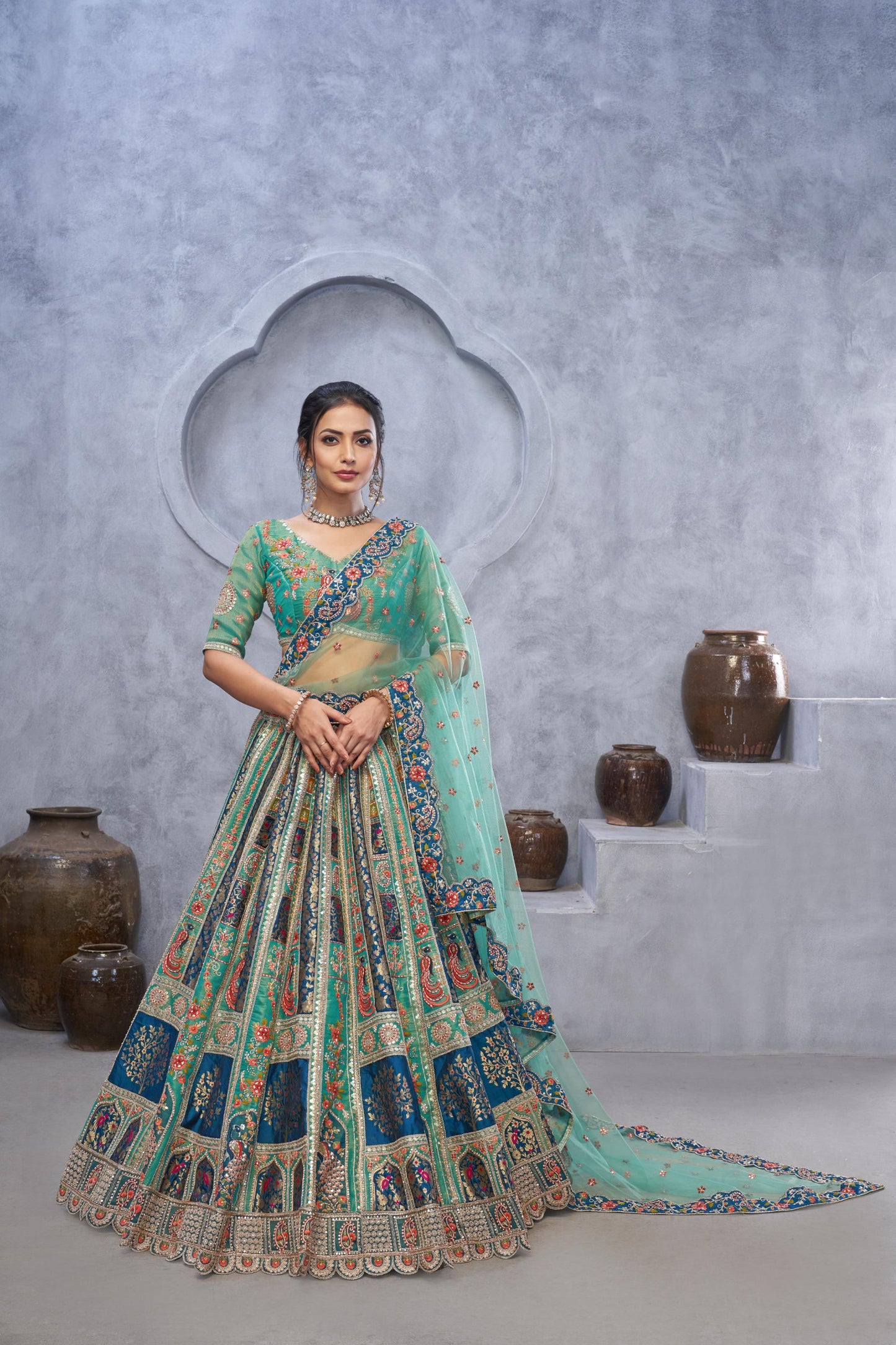 Green Banarasi Silk Zari Embroidery Bridal Lehenga