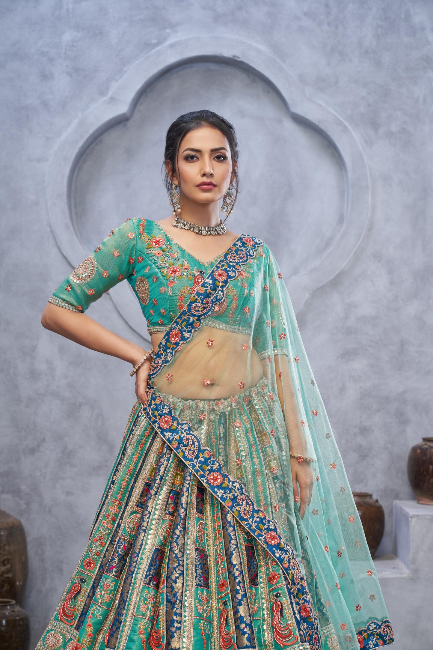 Green Banarasi Silk Zari Embroidery Bridal Lehenga