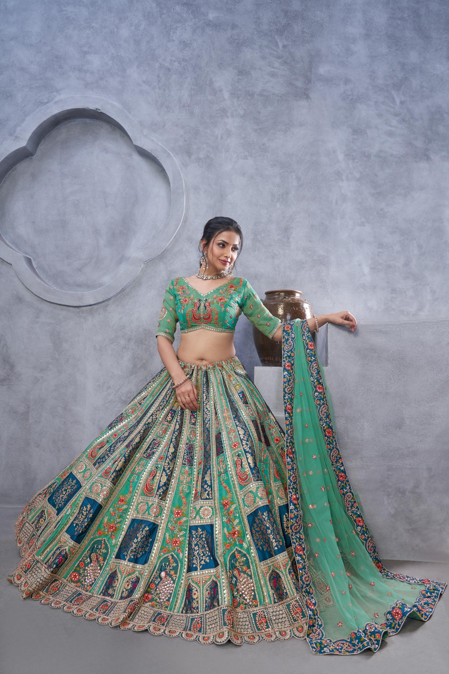 Green Banarasi Silk Zari Embroidery Bridal Lehenga