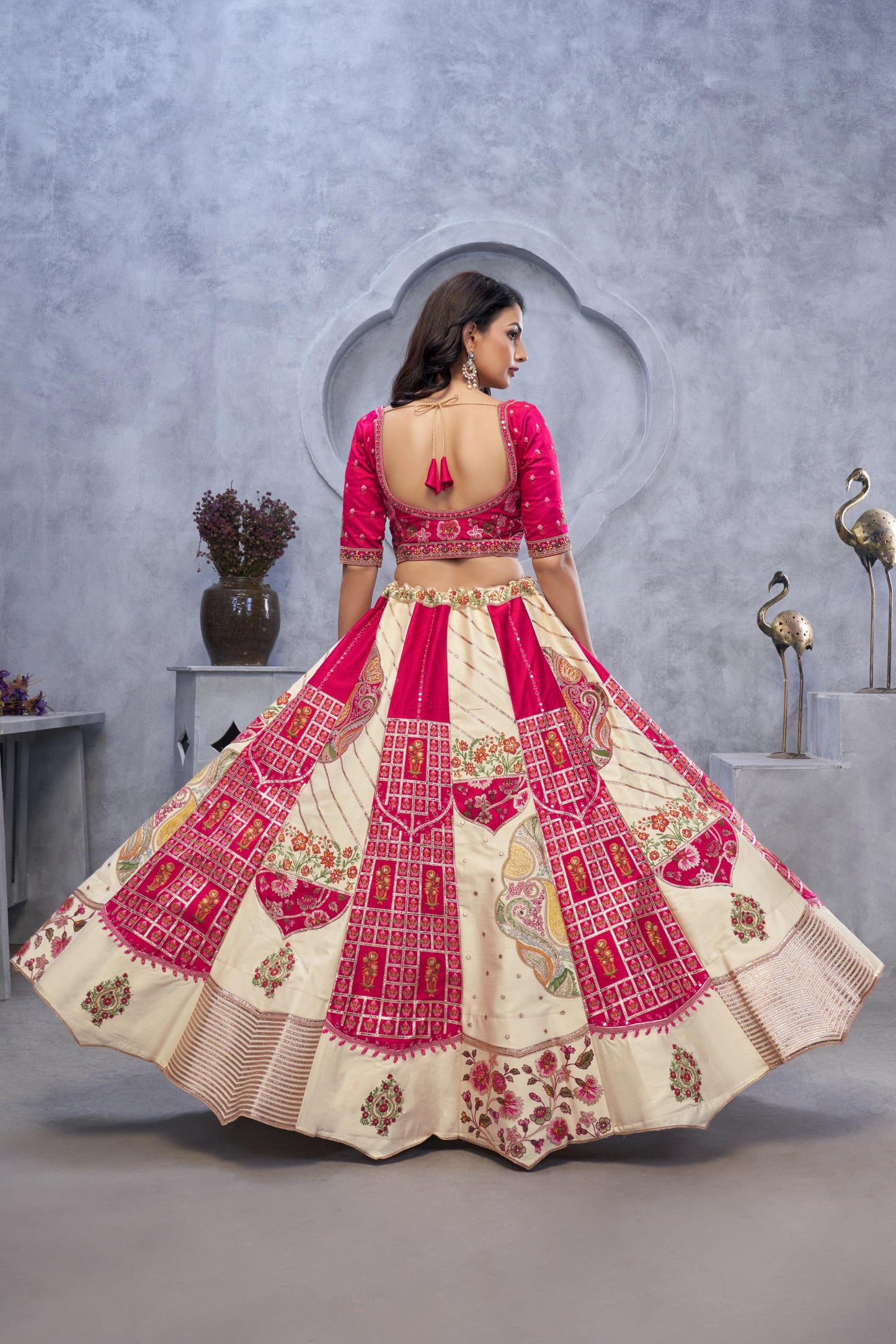 Red and White Raw Silk Bridal Lehenga with Paisley Motifs and Sheer Pink Dupatta