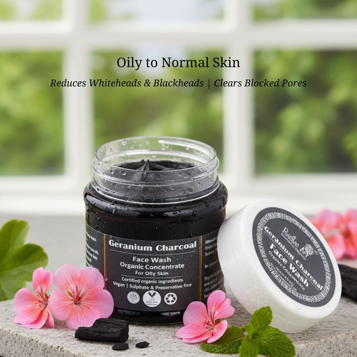 Geranium Charcoal Face Wash Concentrate (125gm), Rustic Art
