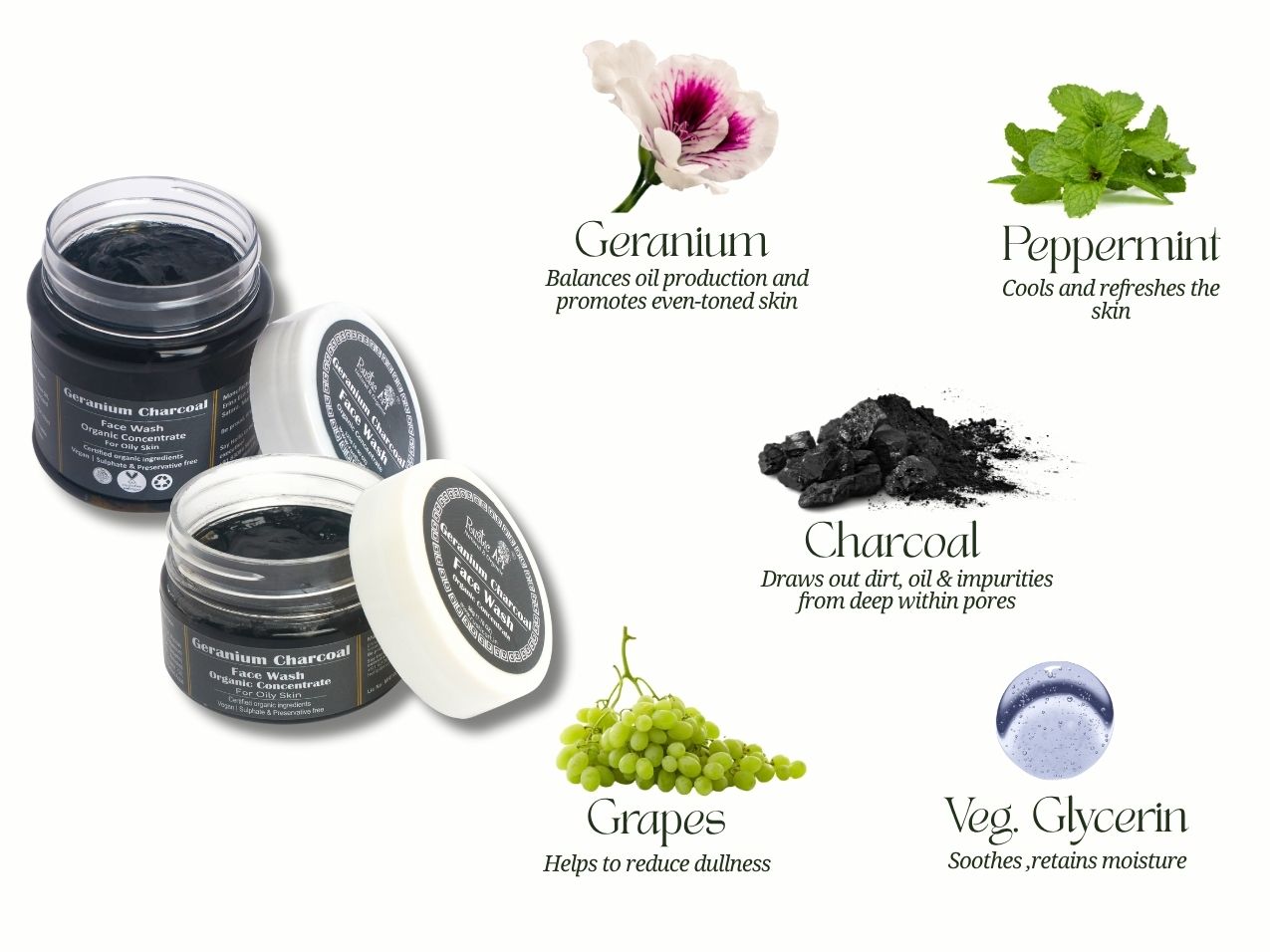 Geranium Charcoal Face Wash Concentrate (125gm), Rustic Art