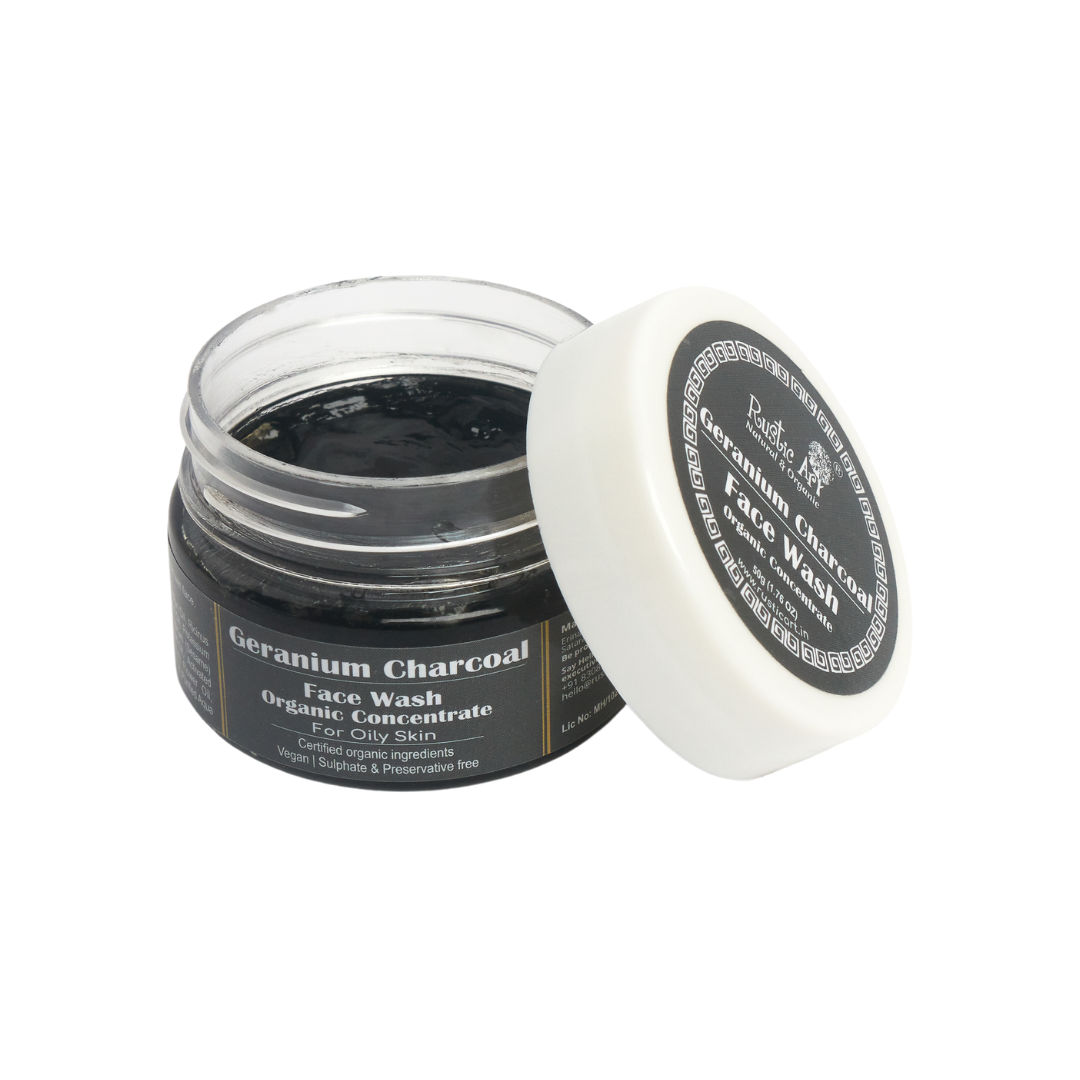 Geranium Charcoal Face Wash Concentrate (50gm), Rustic Art