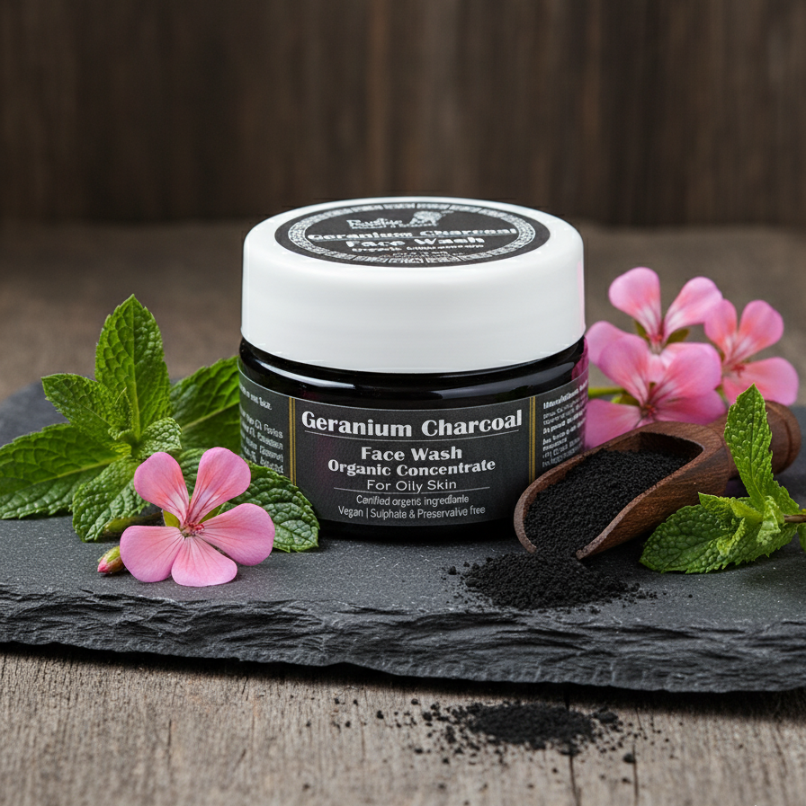 Geranium Charcoal Face Wash Concentrate (50gm), Rustic Art