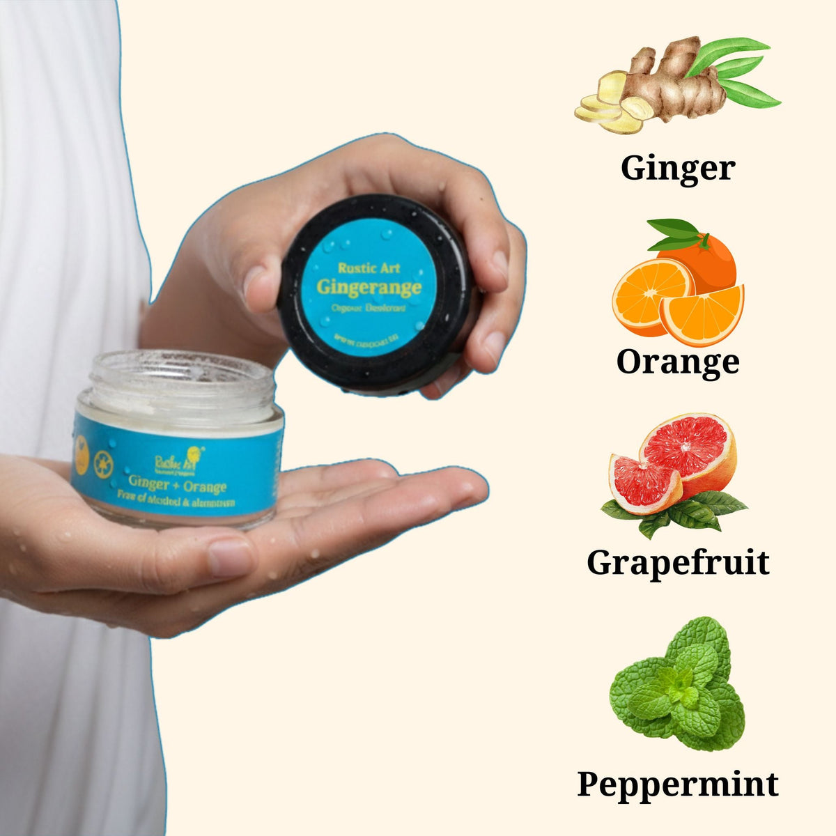 Gingerange Organic Deodorant Balm with Vitamin E (12g), Rustic Art