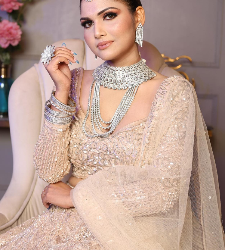 Gold Color Net Sequins Embellished Bridal Lehenga Set