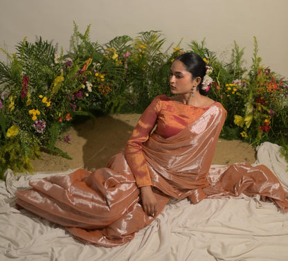 Gulmohar Mirage I Neon Orange Tissue Saree