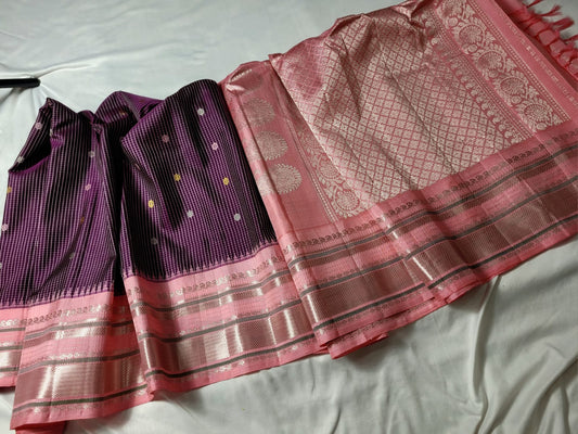 Purple with Baby pink Pallu Pure Gadwal Pattu handloom Saree