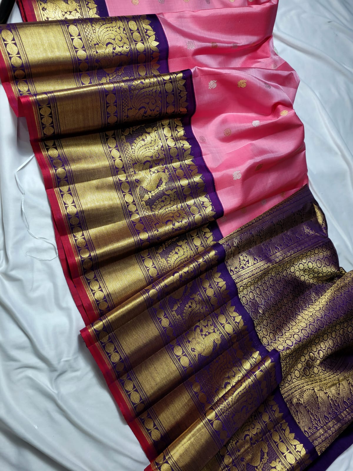 Pink with Dark Blue Pallu Pure Gadwal Pattu handloom Saree