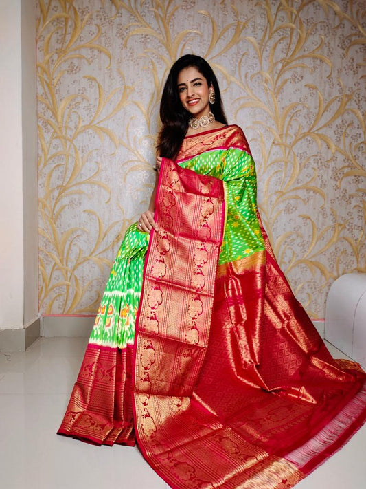 Pure Ikkat Green Silk Saree
