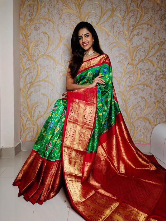 Dark Green Pure Ikkat silk Saree