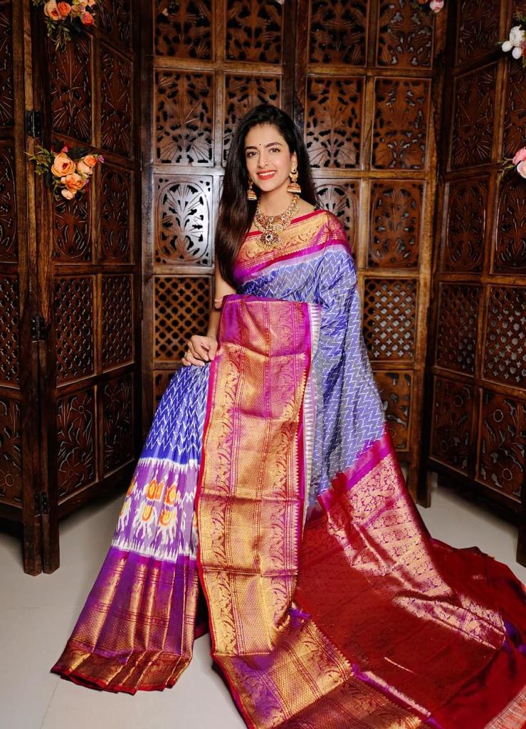 Purple and maroon Pure Pochampally Handloom Saree