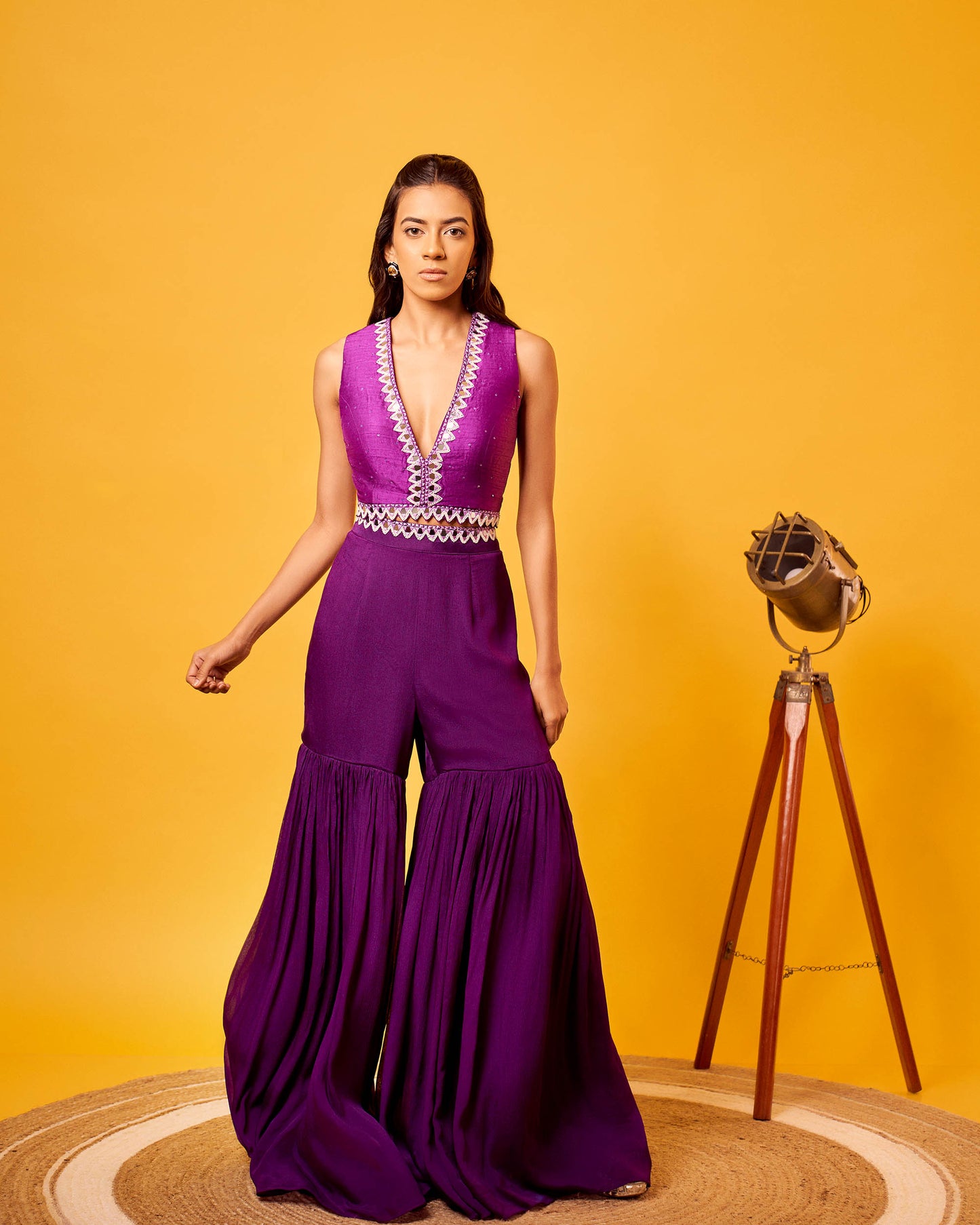 Purple Silk Mirror-work Sharara Set