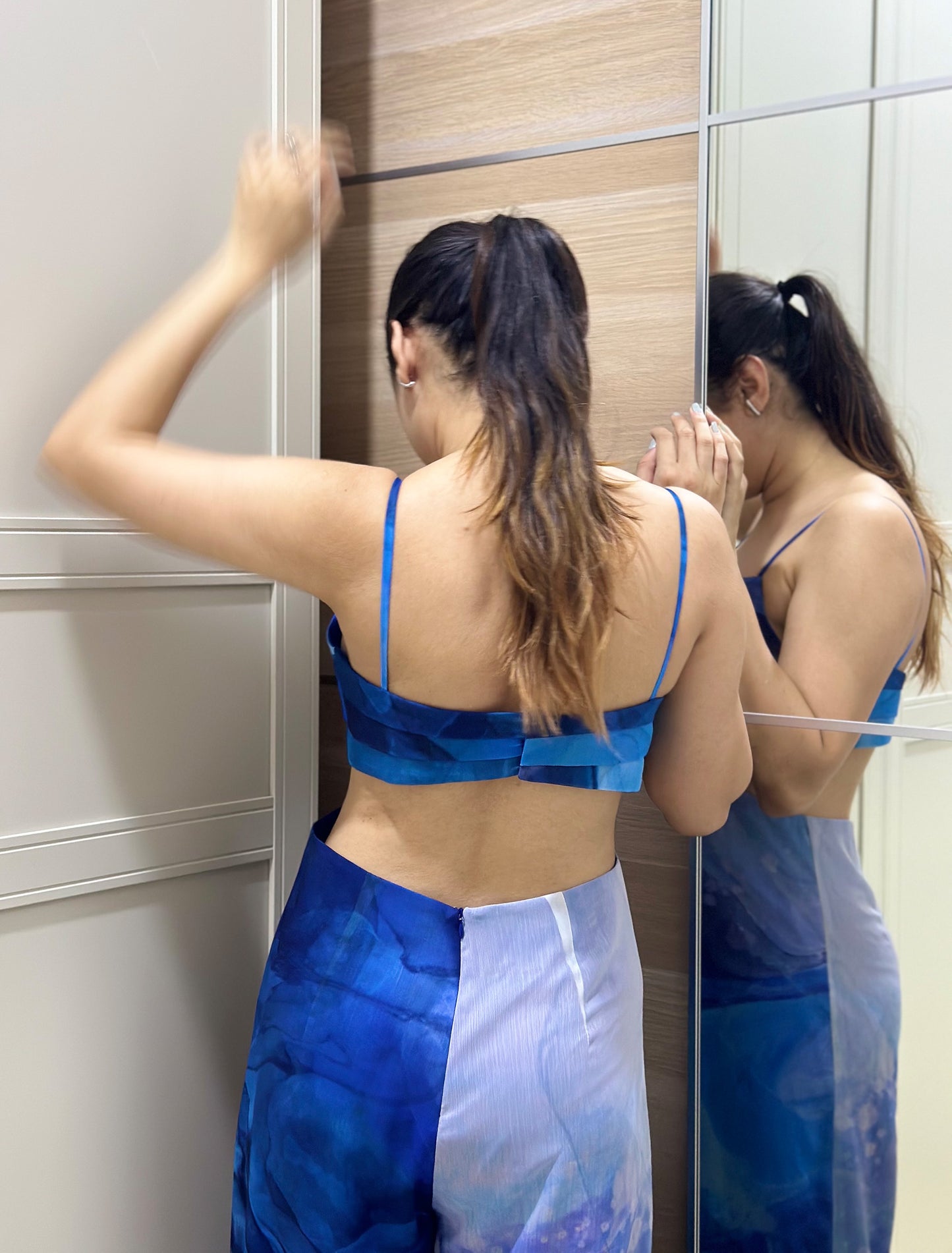 Blue Printed Chiffon Resort wear Jumpsuit