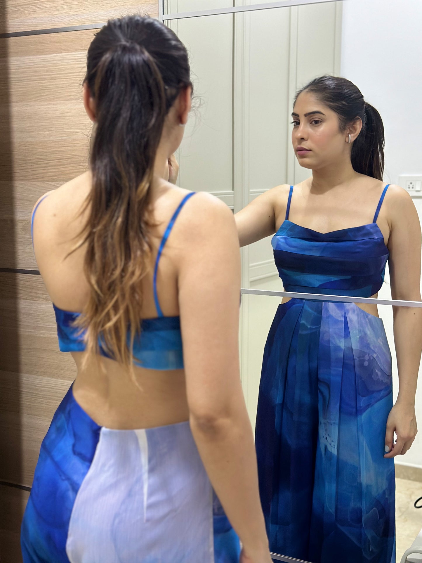 Blue Printed Chiffon Resort wear Jumpsuit