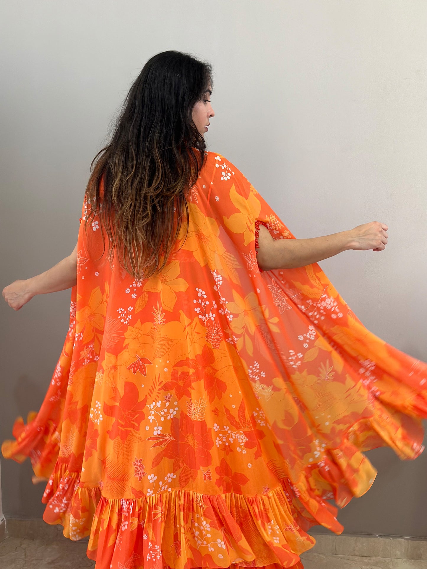 Yellow and Orange Printed Bridesmaid Sharara