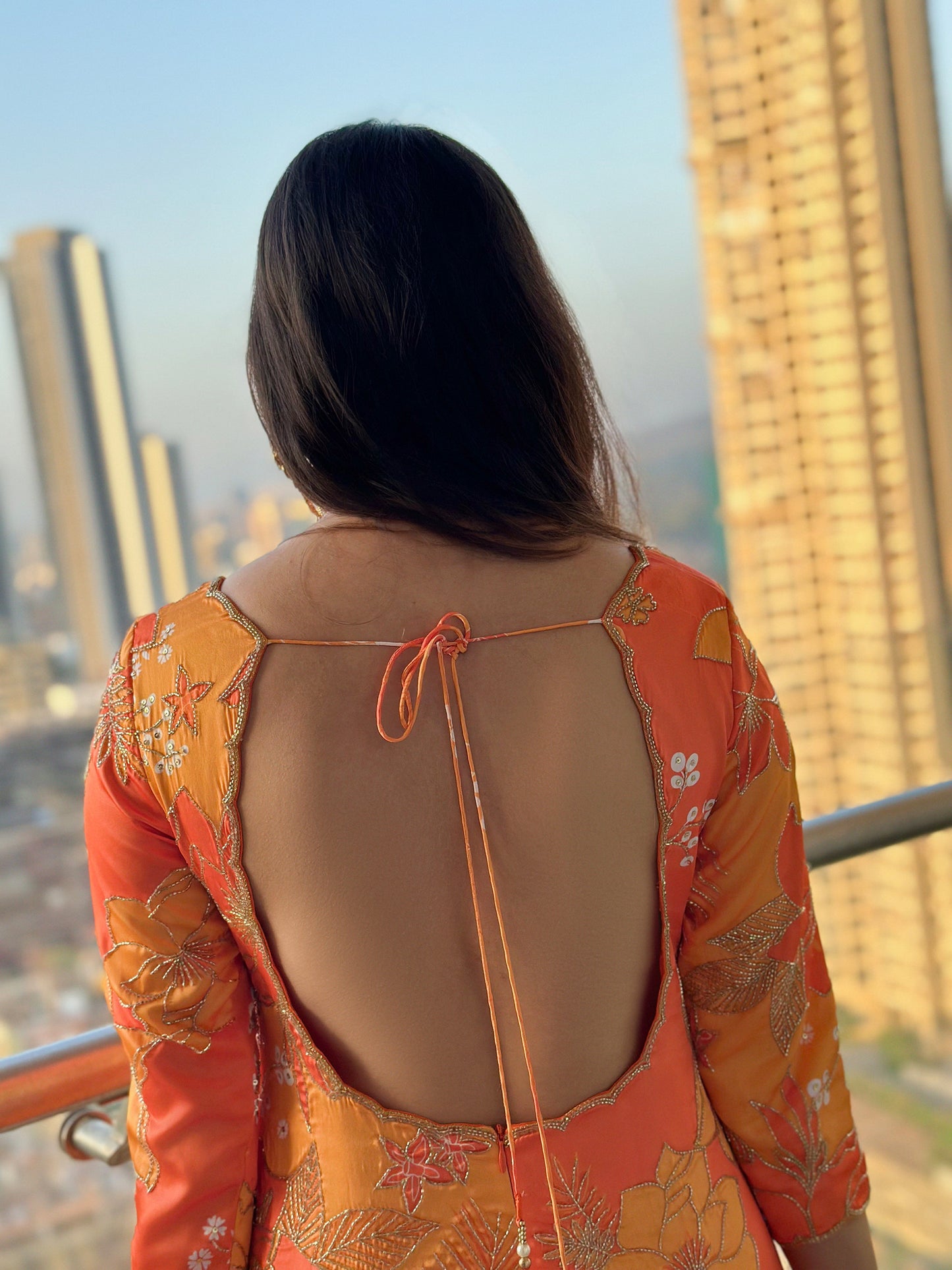 Yellow and Orange Printed Scoop Scallop Festive Sharara Set